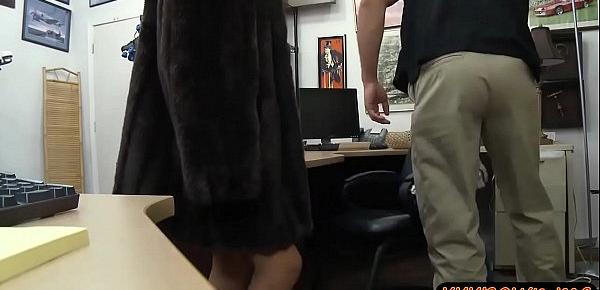  Beautiful babe in fur coat gets drilled at the pawnshop